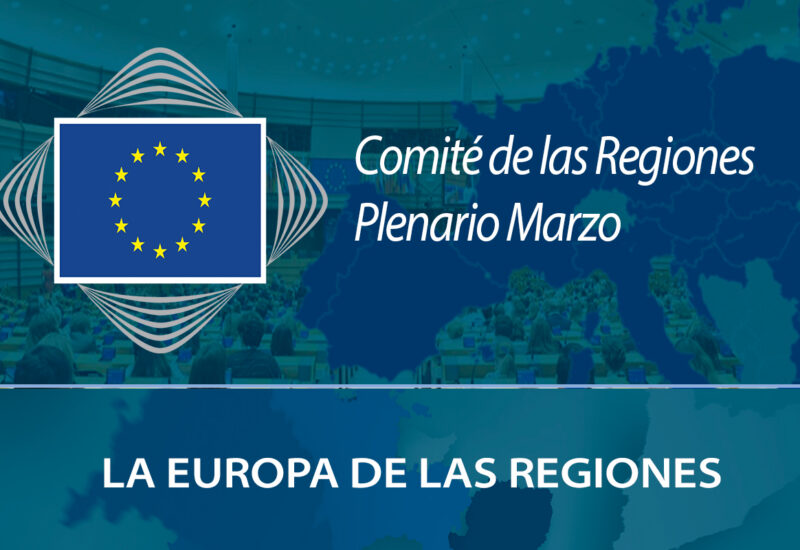 Reunión del Comité de las Regiones en marzo con bandera de la UE
