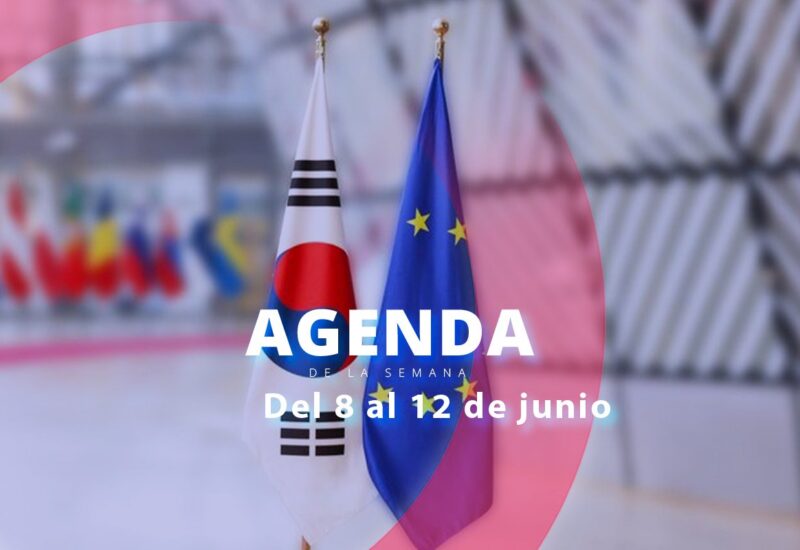 Banderas de Corea del Sur y la Uni&oacute;n Europea en un evento