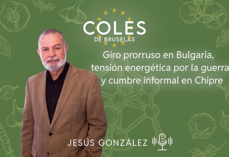 Jes&uacute;s Gonz&aacute;lez discutiendo sobre pol&iacute;tica europea en un fondo verde